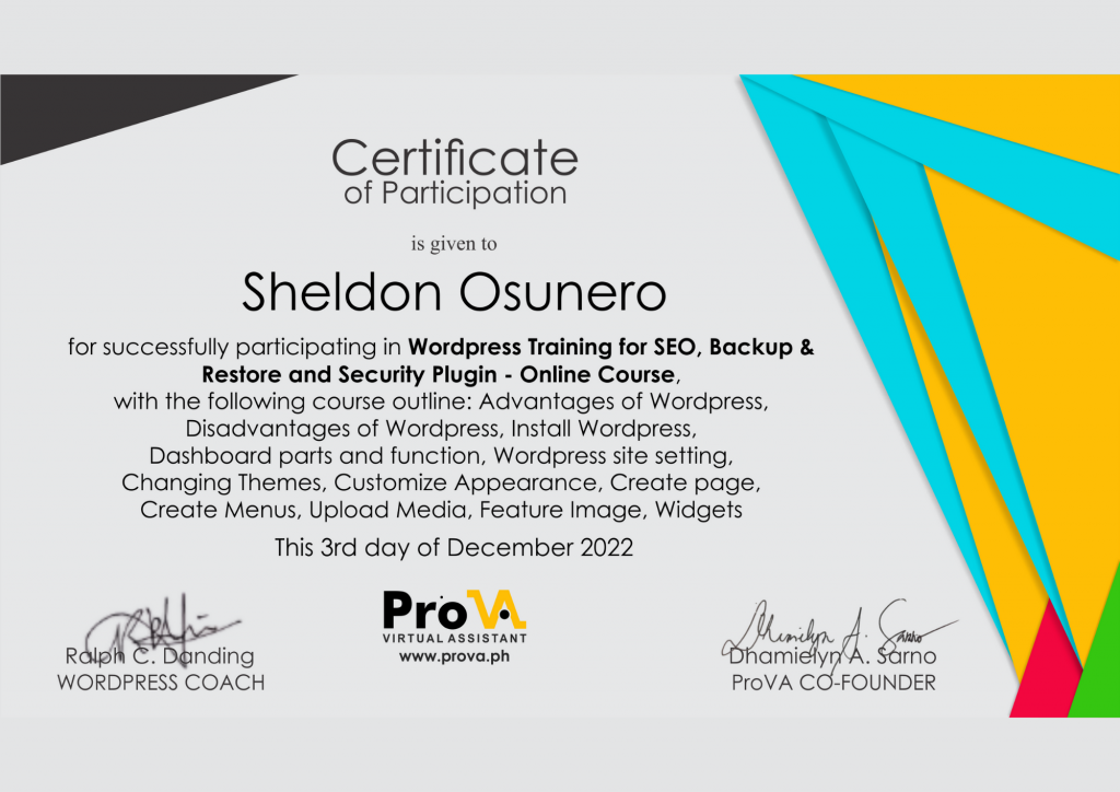 training-certification-of-sheldon-osunero-on-wordpress-development